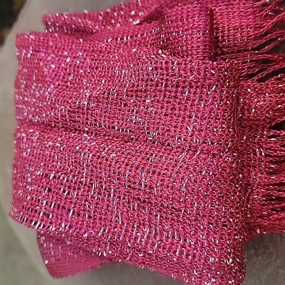3/$30 VTG Fuscia Metallic Silver Long Skinny Fringe Disco Sash Scarf - Picture 4 of 6